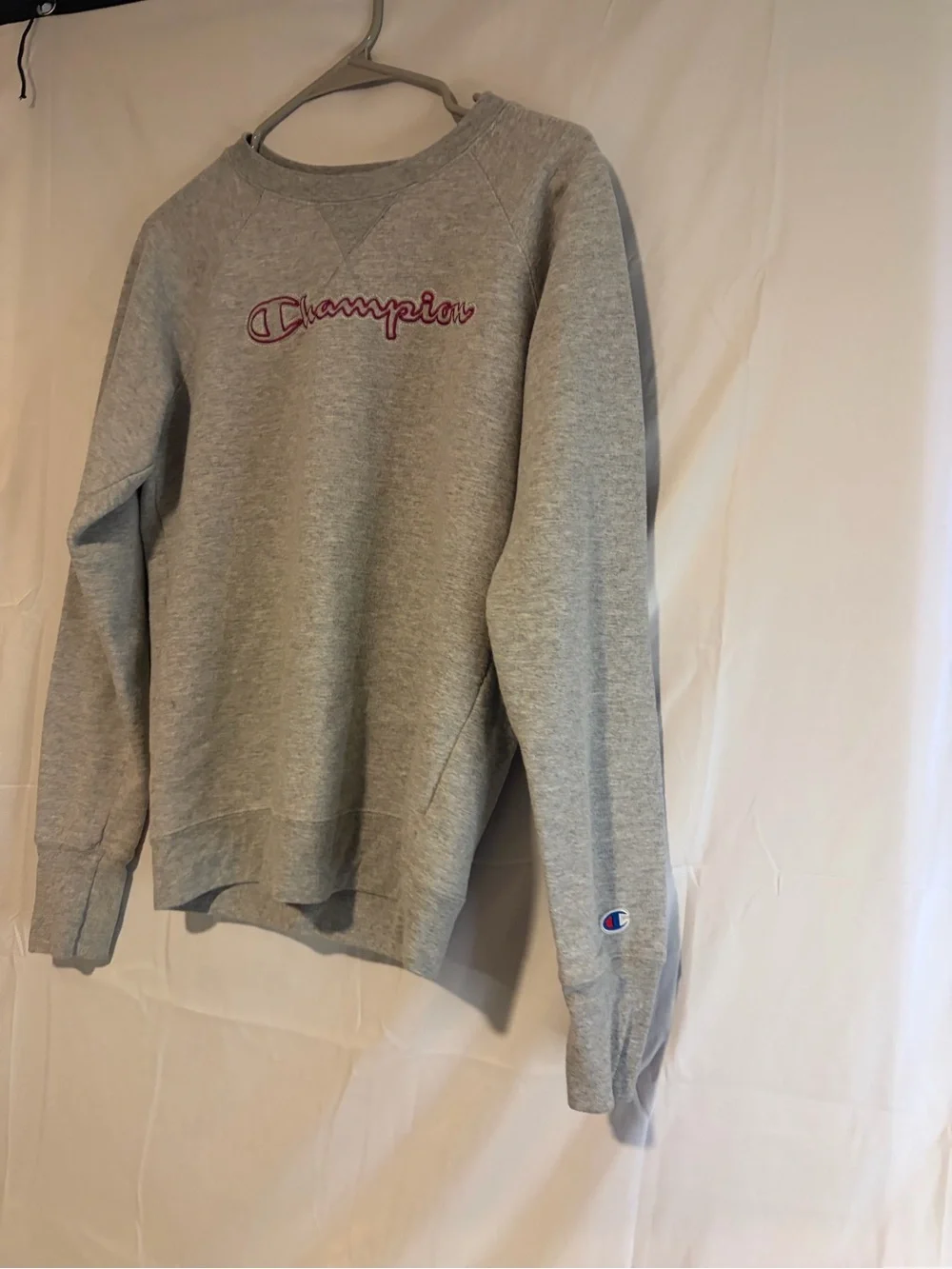 Champion Gray Crewneck Sweatshirt with Red Logo